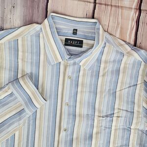 Haupt Mens XL 17.5 43/44 Blue White Striped Cotton Button Up Germany *Read Desc*
